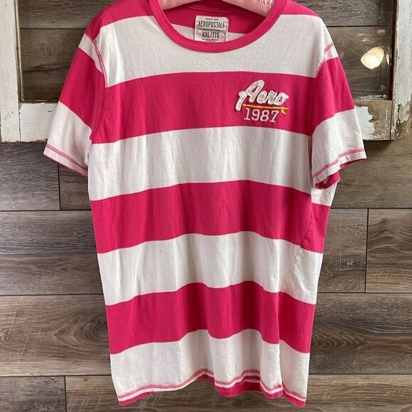 Aeropostale Women’s Plus size XXL Pink & White Horizontal Striped Shirt,Vintage - Picture 2 of 6